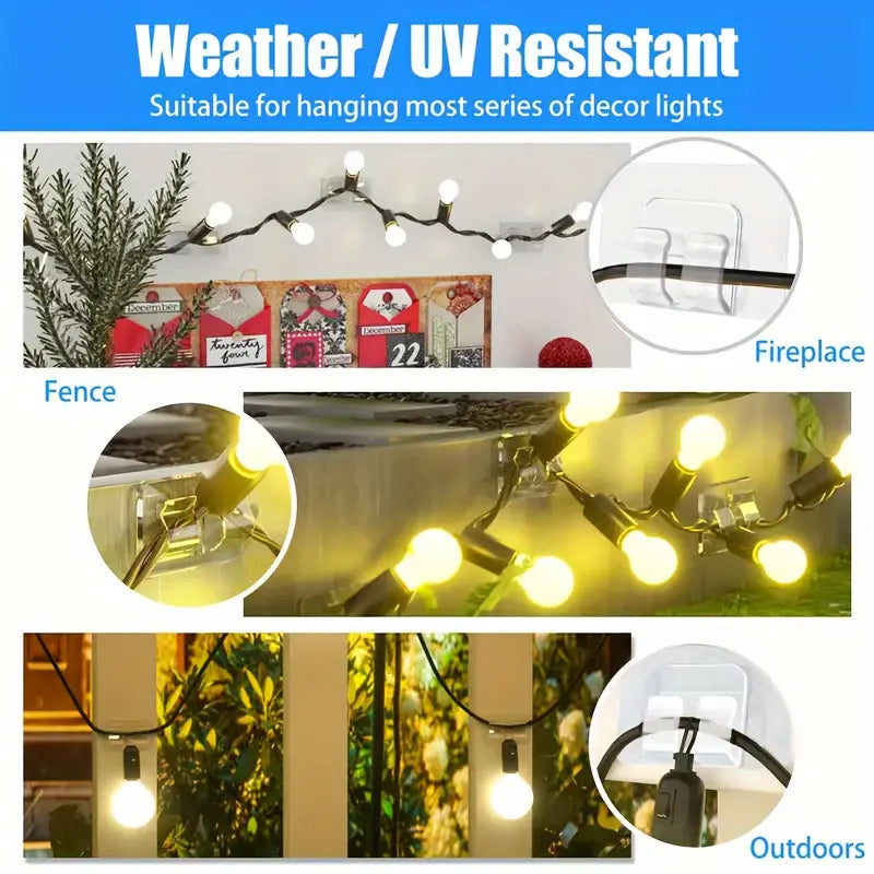 10-Set Transparente Klebe Haken für Außen-Lichterketten, Kabelführung Organizer - Wasserdicht, Selbstklebend & UV-beständig Lichterkette