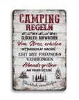 Blechschild Campingregeln Glücklich aufwachen - Camper Van Wohnmobil Dekor Shop | Inselcamper