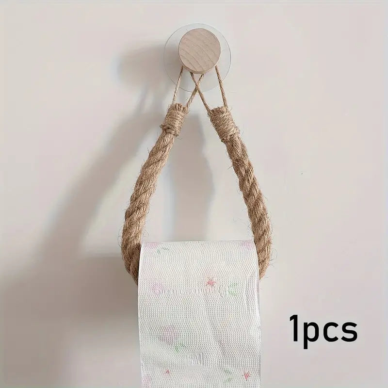 Hanfseil Toilettenpapierhalter, selbstklebend, Massivholz Baumwollseil für´s Wohnmobil