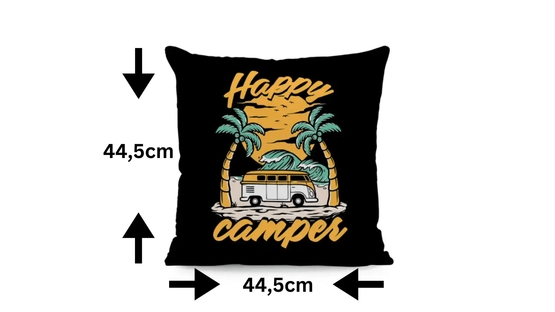 Happy Camper Schwarz Kissenbezug - Camper Van Wohnmobil Dekor Shop | Inselcamper