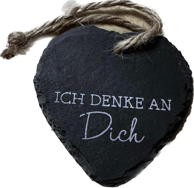 Schieferplatte Herz mit Spruch: &quot;ICH DENKE AN Dich&quot; Deko Geschenk
