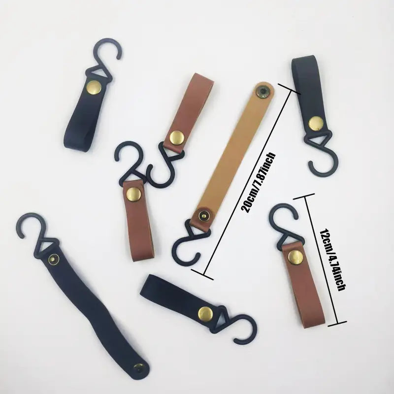 4-Set Camping Aufbewahrungshaken – Wiederverwendbarer PU Leder Haken für Wohnmobil & Outdoor Maße