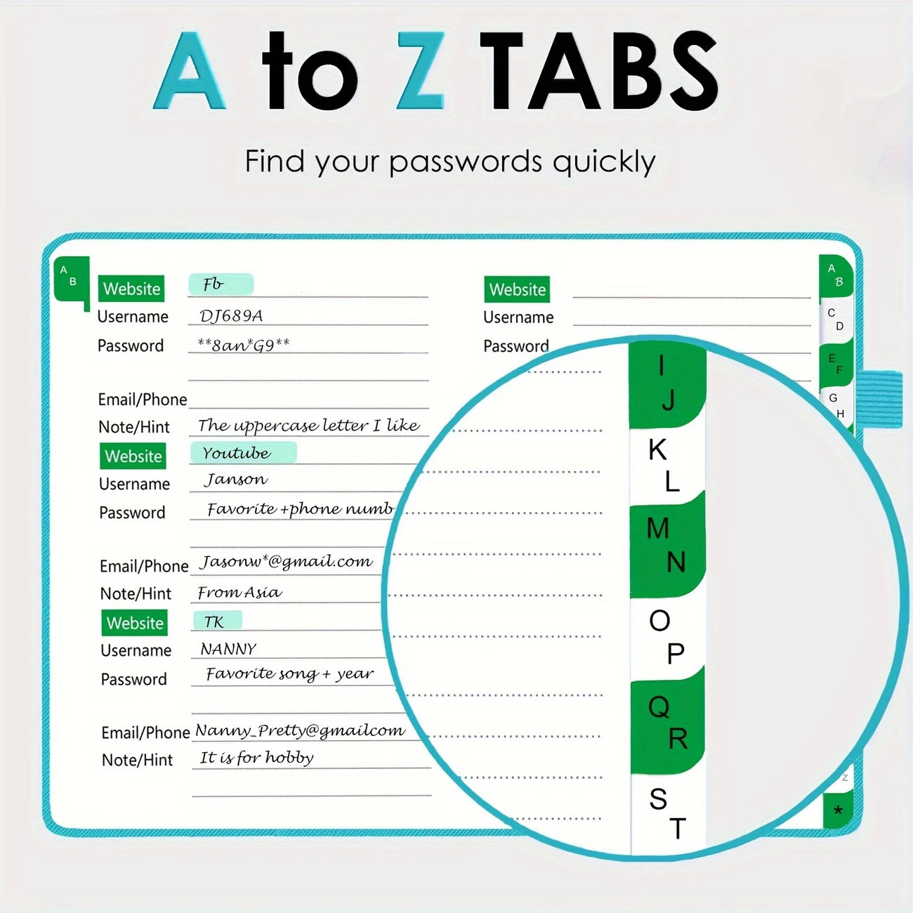 Logbuch, Passwortbuch mit Register A-Z Passwort Notizbuch A5 Registerkarten