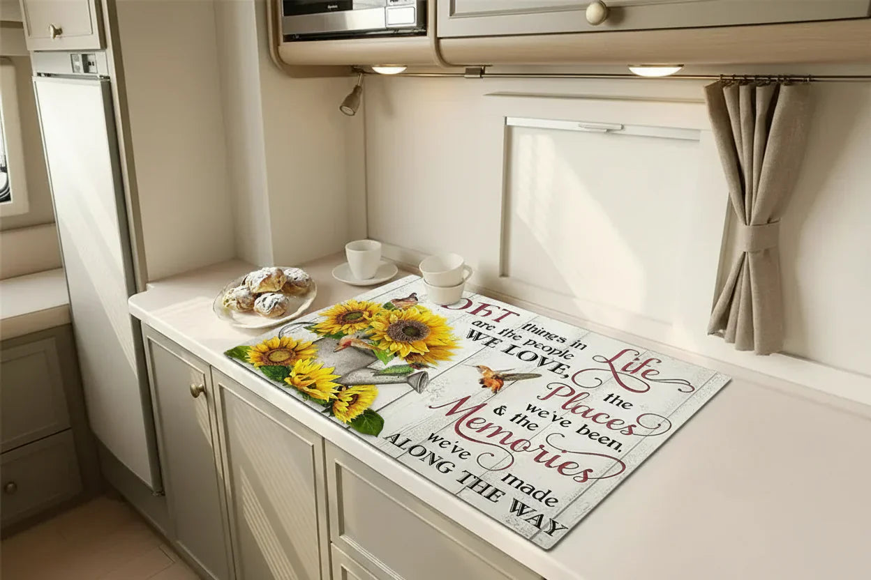 Abtropfmatte SunFlower Wohnmobil schnell trocknend – Sonnenblumen-Design für Camping