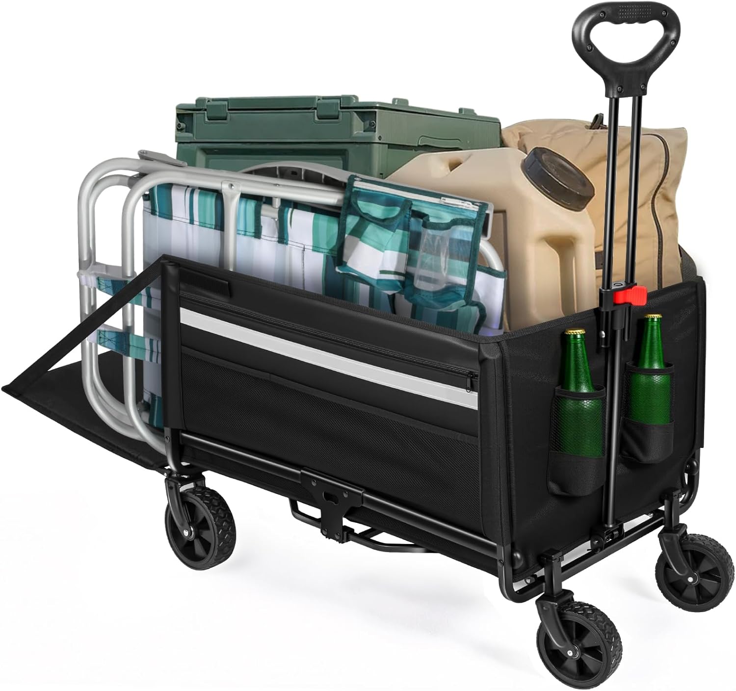 Bollerwagen faltbar 120L+ Bis 150KG Strandwagen Klappbar mit Heckklappe Regenschutz,Becherhalter, Reflektorstreifen, Faltbarer Bollerwagen Für Hunde,Einkaufen,Camping,Strand,Transport,Outdoor 