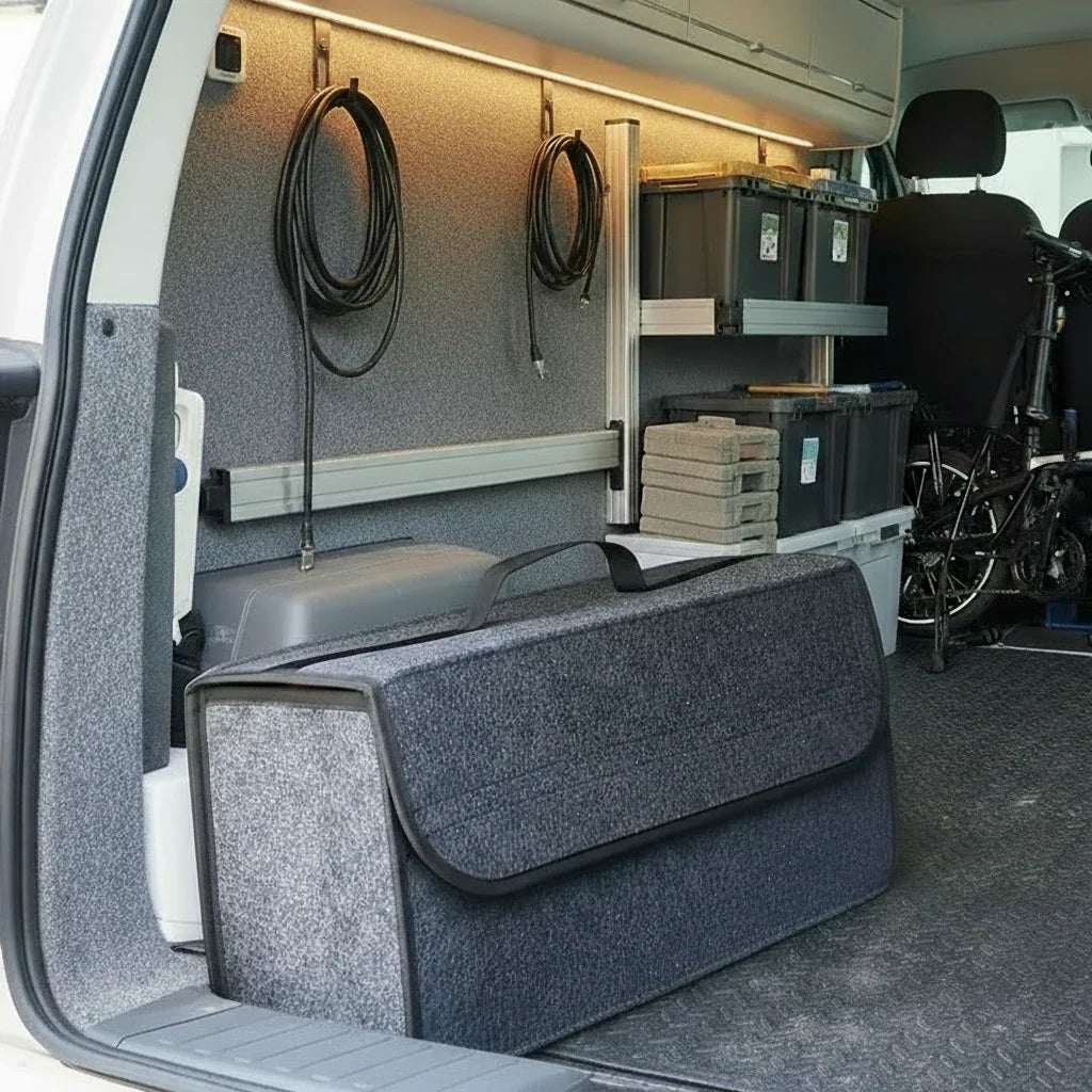 Filz Auto Organizer – Faltbare Tasche Grau für Camper