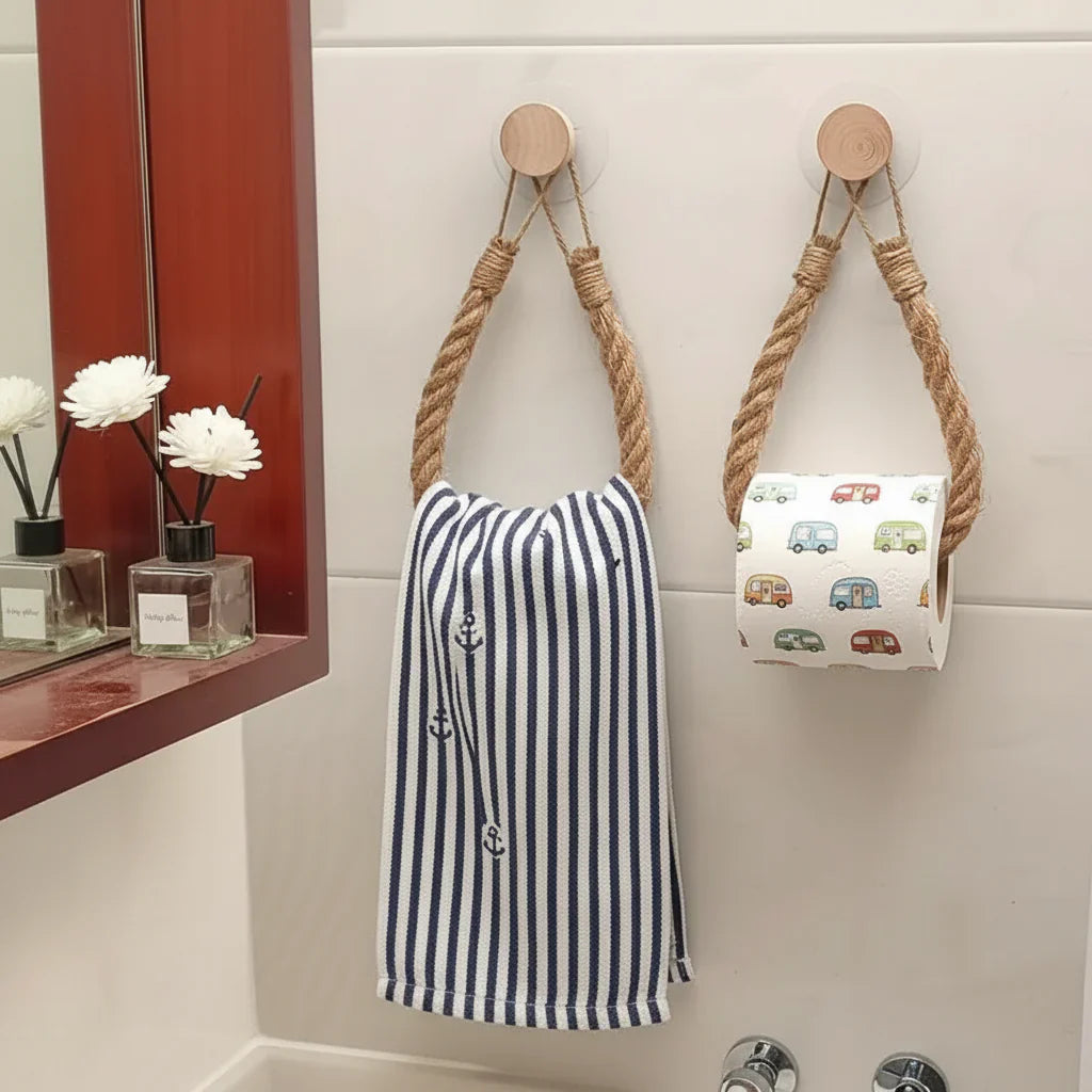 Hanfseil Toilettenpapierhalter selbstklebend, Massivholz Baumwollseil für´s Wohnmobil