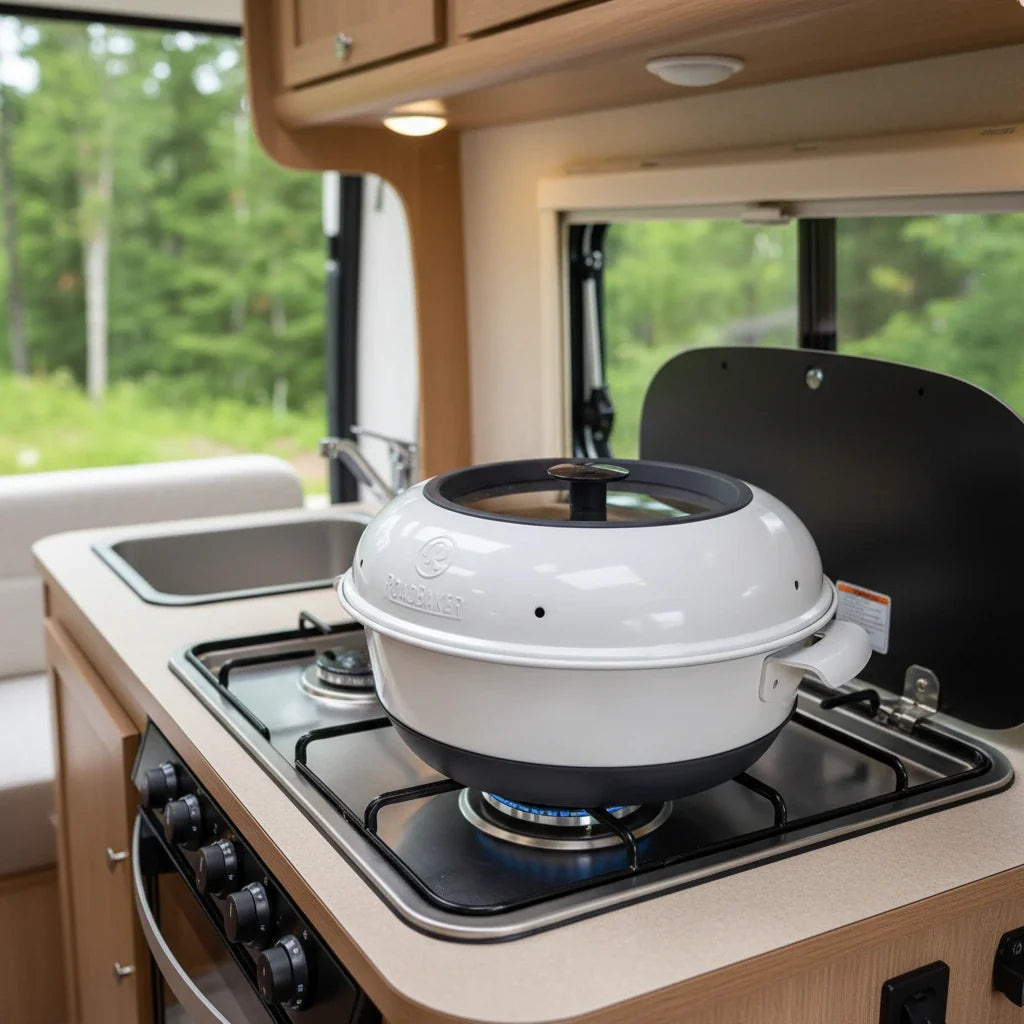RoadBaker Kompakter Camping-Backofen mit Spezial-Glasdeckel