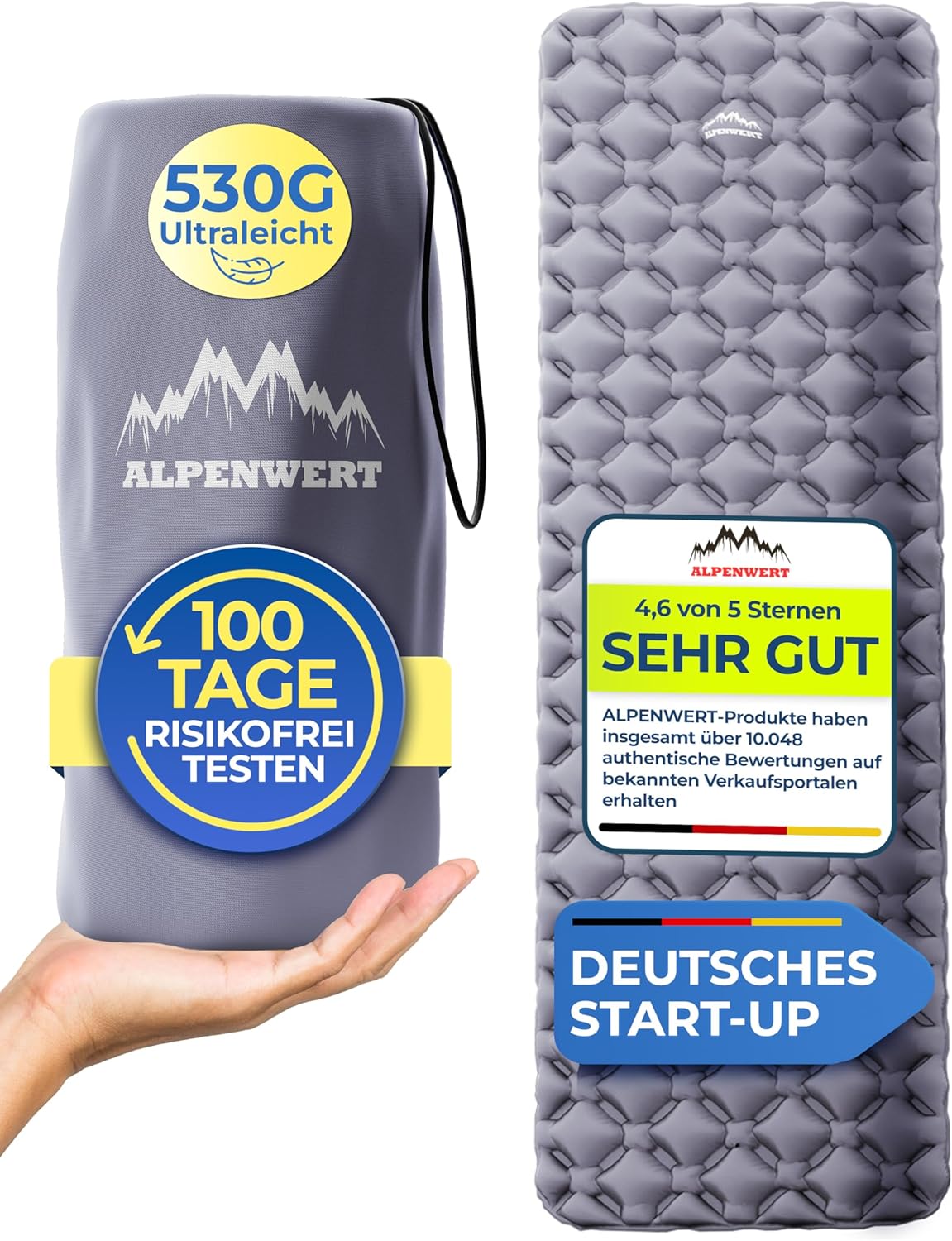 Alpenwert Isomatte Outdoor ultraleicht, aufblasbare Schlafmatte fürs Camping und Trekking