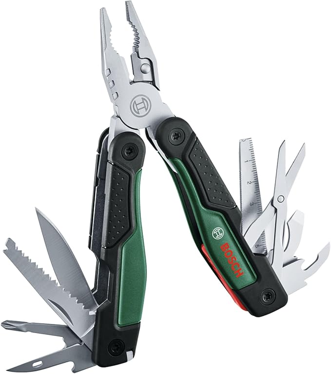 Bosch 16-in-1 Multitool aufgeklappt mit Zange, Messer und Säge