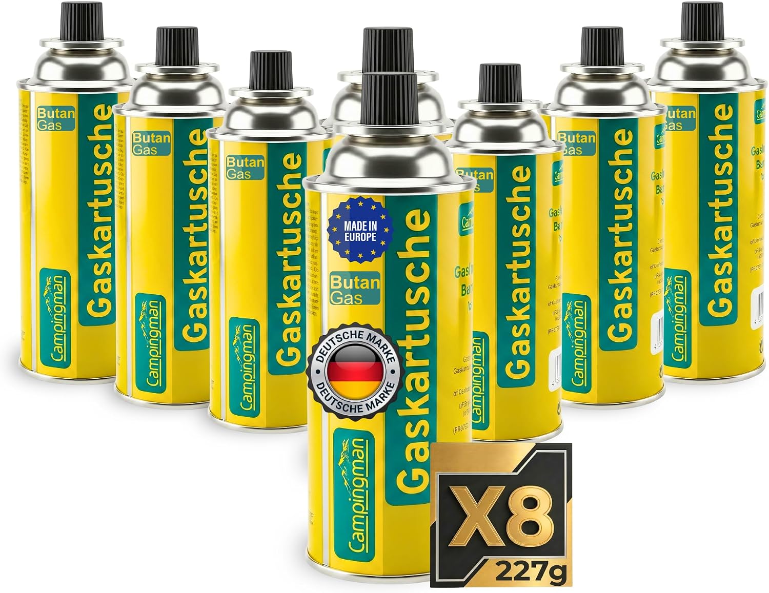 Campingman Stech-Gaskartuschen 227g MSF-1A im 8er-Pack Butangas für Campingkocher und Grill