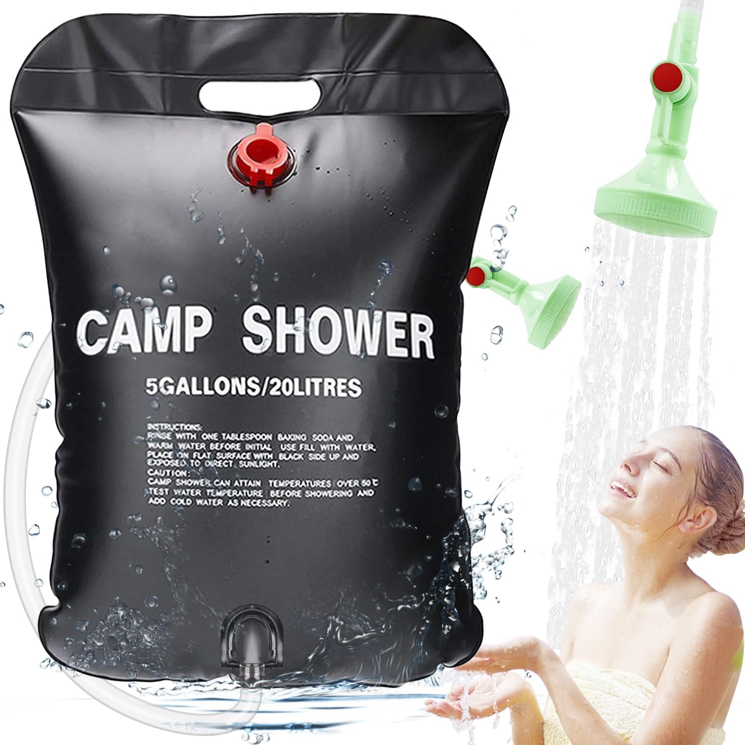ECtury 20L Solar-Campingdusche Wassersack mit Duschkopf fürs Wohnmobil und Outdoor