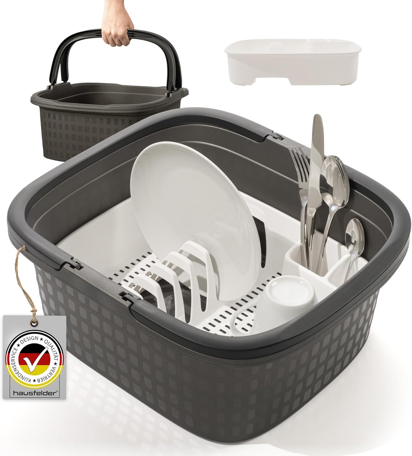 Hausfelder Camping-Spülschüssel 16 Liter mit Abtropfgestell und Henkel für die Outdoor-Küche