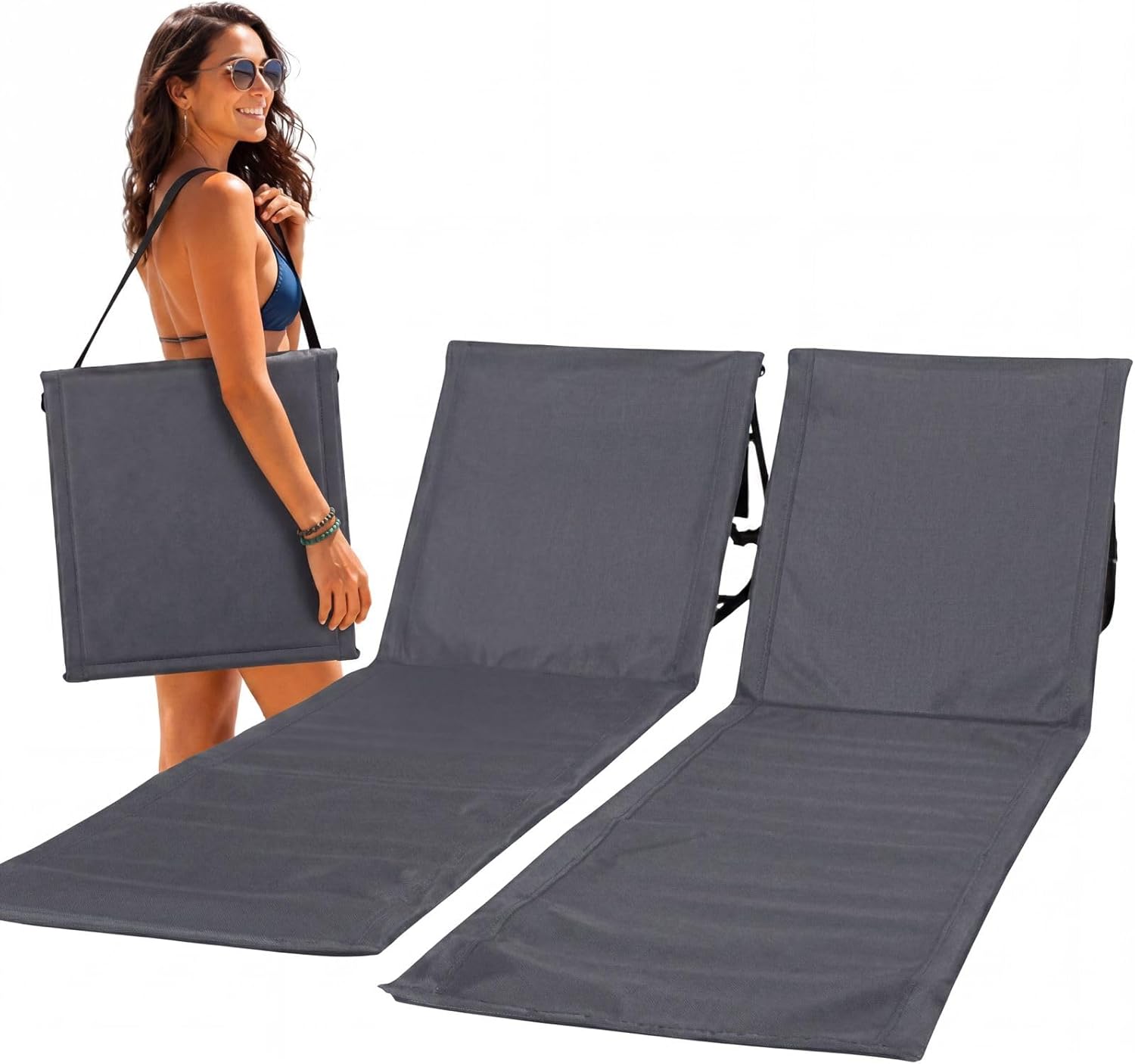 Intimo Living faltbare Strandliege 2er-Set grau mit verstellbarer Rückenlehne fürs Camping