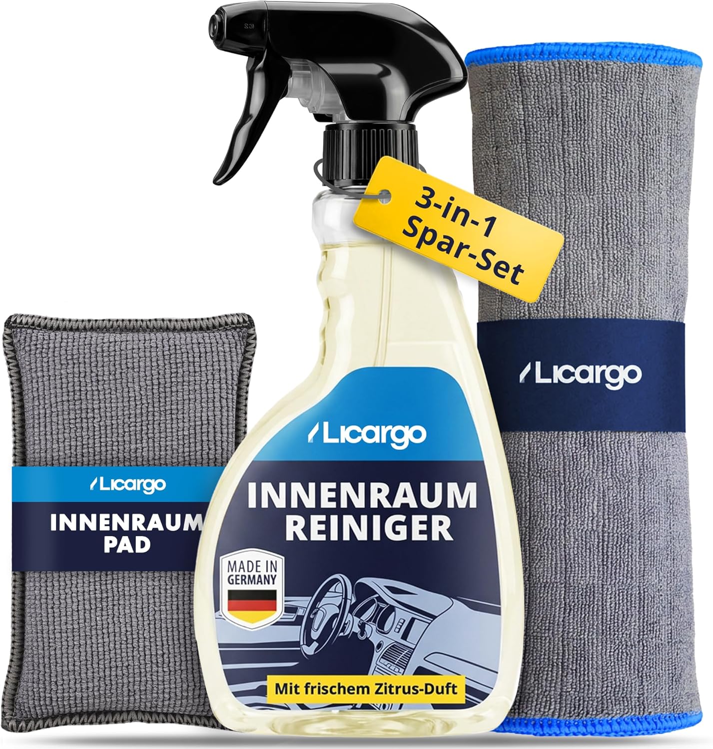 LICARGO Auto Innenraum Reiniger Set mit Reiniger 500ml Pad und Mikrofasertuch für Kunststoff Leder und Armaturen