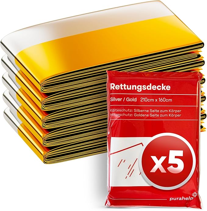 PURAHELP Rettungsdecken Gold und Silber im 5er-Set