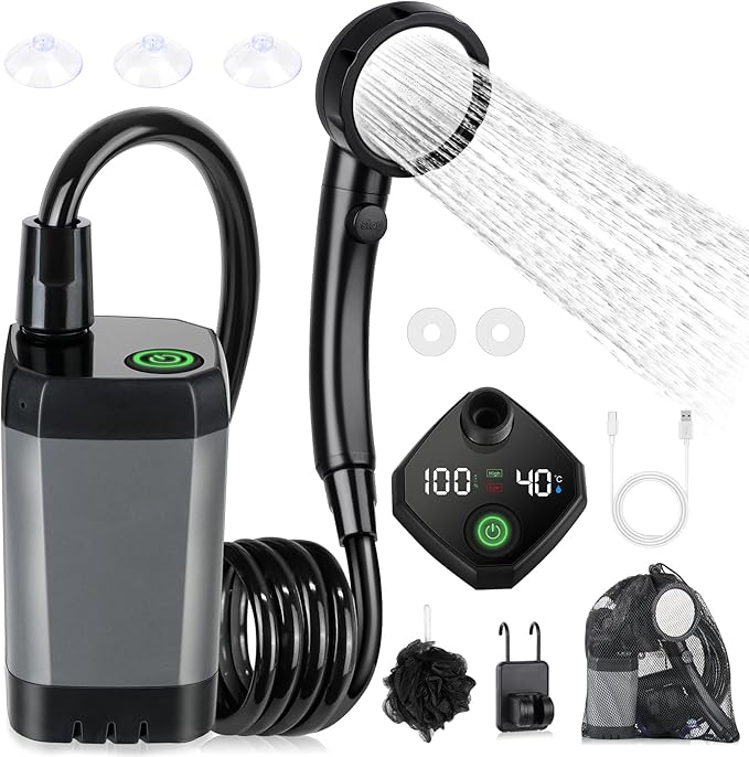 Spopal tragbare Campingdusche mit Pumpe, Duschkopf und Temperaturanzeige