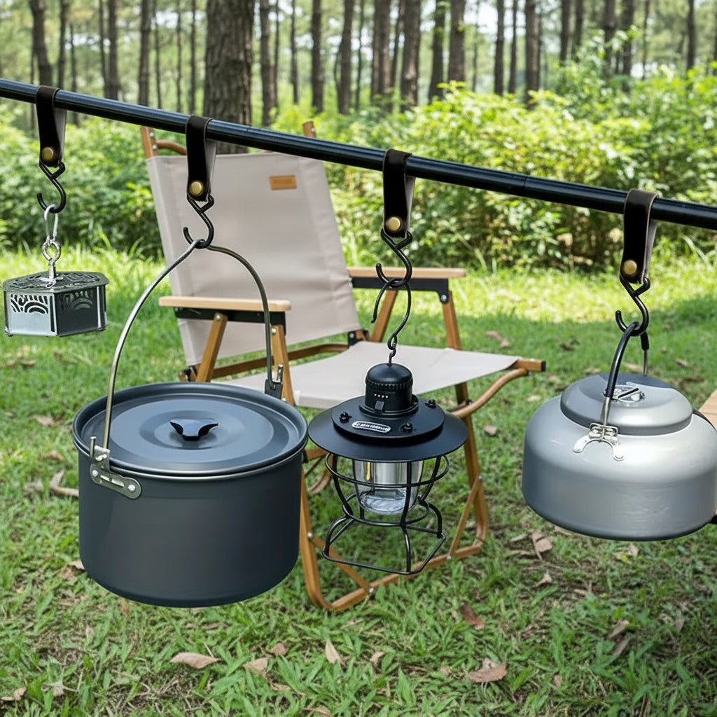 4-Set Camping Aufbewahrungshaken – Wiederverwendbarer PU Leder Haken für Wohnmobil & Outdoor