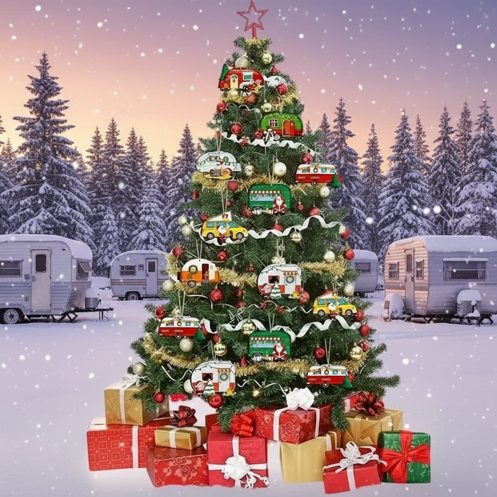 2D 8-teiliger Wohnmobil-Weihnachtsbaumschmuck Am Christbaum 