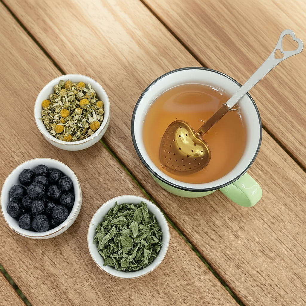 Edelstahl Herzförmiger Tee-Sieb mit langem Griff