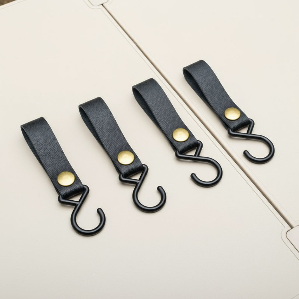 4-Set Camping Aufbewahrungshaken – Wiederverwendbarer PU Leder Haken für Wohnmobil & Outdoor Nebeneinander