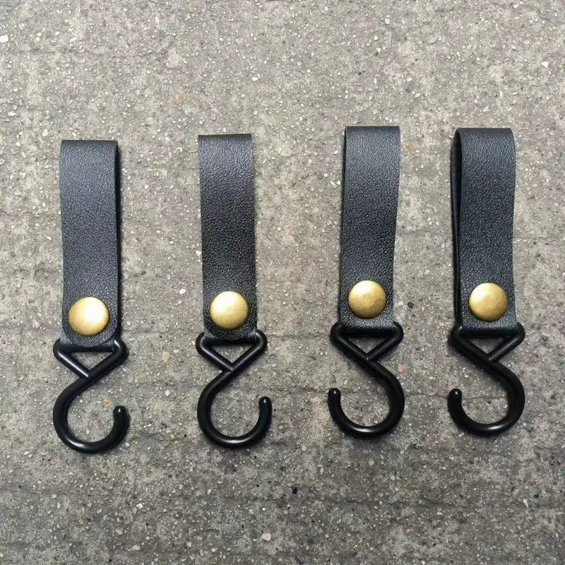 4-Set Camping Aufbewahrungshaken – Wiederverwendbarer PU Leder Haken für Wohnmobil & Outdoor Nebeneinander
