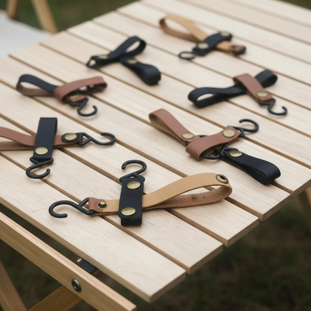 4-Set Camping Aufbewahrungshaken – Wiederverwendbarer PU Leder Haken für Wohnmobil & Outdoor Detail Ansicht