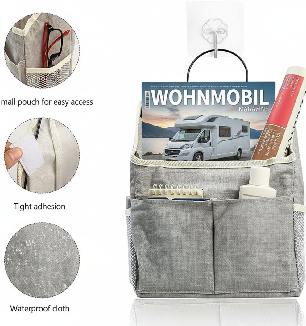 Hängetasche Organizer aus Baumwolle und Leinen in grau für Camper Anwendungsbeispiele