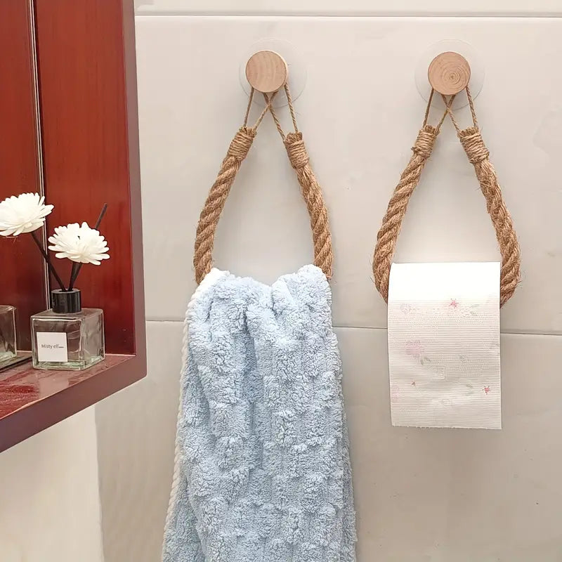 Hanfseil Toilettenpapierhalter, selbstklebend, Massivholz Baumwollseil für´s Wohnmobil