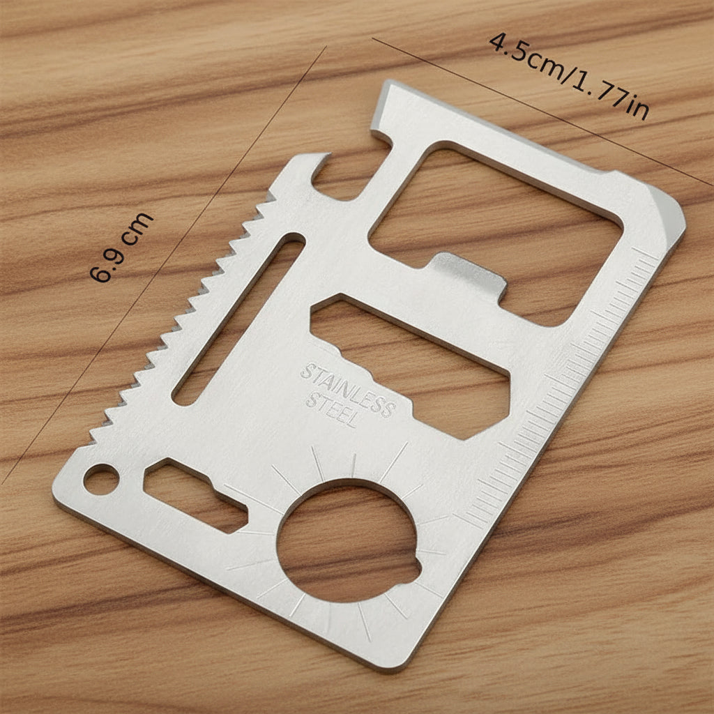 Multifunktions-Überlebenskarte mit 11 Funktionen - 11 in 1 Edelstahl Maße