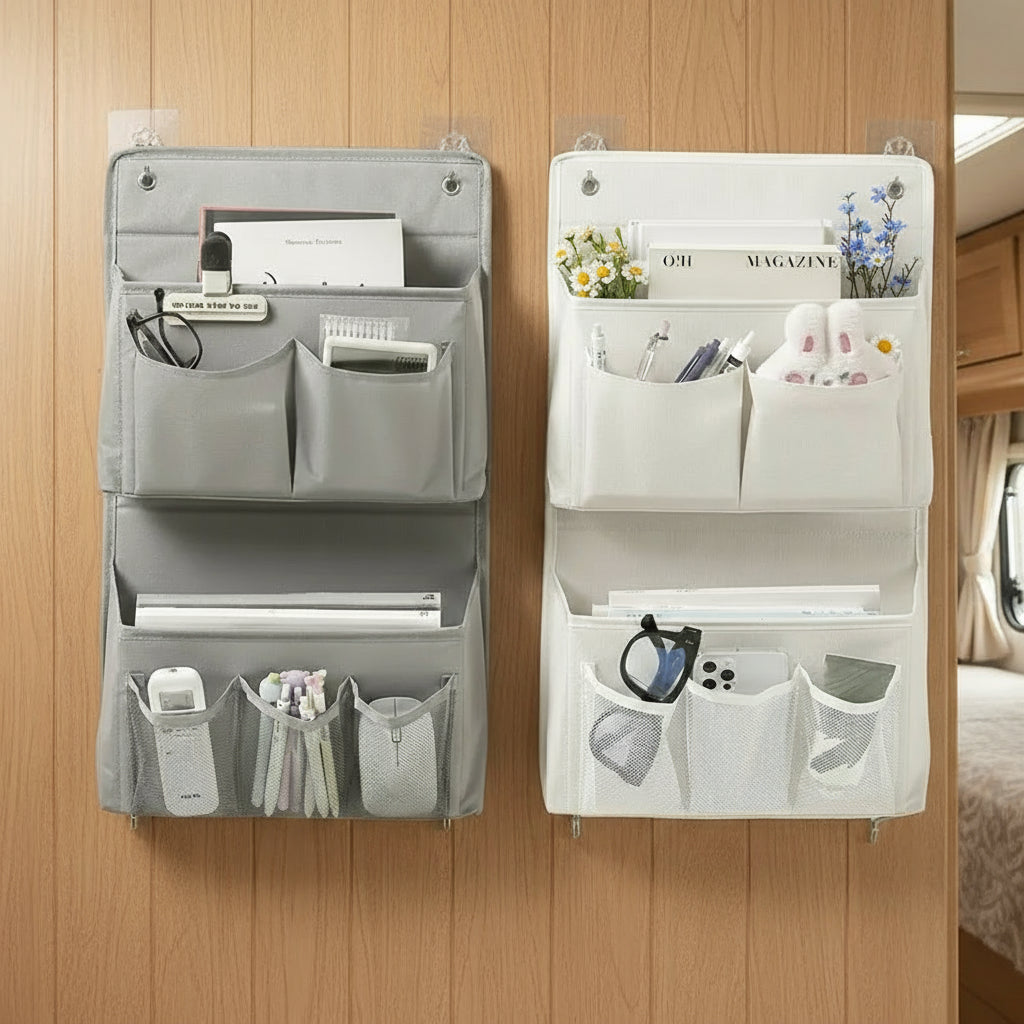 Hänge Organizer - Hänge Aufbewahrungstasche für Camper "Emma" Grau und Creme Farben