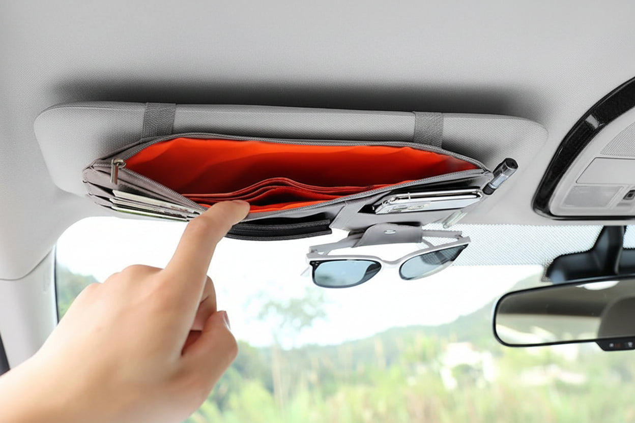 Organizer für Auto/Camper Sonnenblende, Sonnenbrillen Halter, Kartenhalter an Sonnenblende angebracht